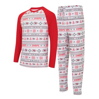 Men's Concepts Sport White/Red Kansas City Chiefs Tinsel Raglan Long Sleeve T-Shirt & Pants Sleep Set